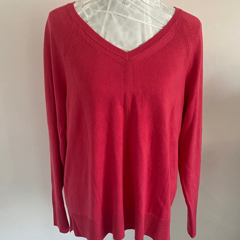 Talbots Dark Coral V-Neck Sweater L